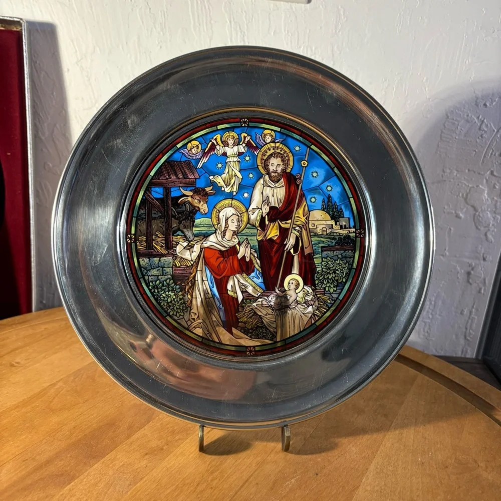 1986 US Historical Society ST MARY'S PHILADELPHIA Stained Glass Pewter Plate Box